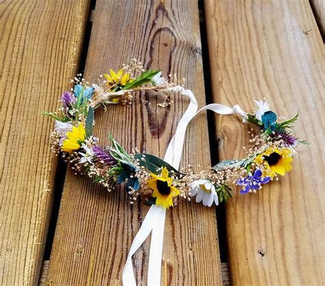 Thistle Flower Crown Sunflower Bridal Hair Wreath Dried Silk Etsy