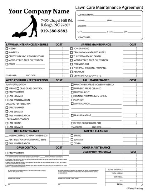 Printable Lawn Care Service Agreement