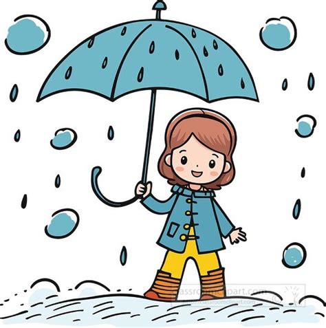 Weather Clipart-cute young gir holds an umbrella during a rain storm