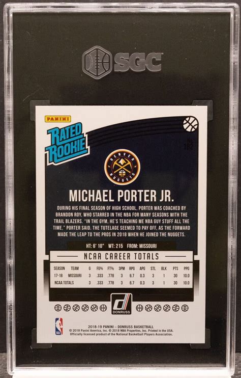 Michael Porter Jr Panini Donruss Rated Rc Rookie Sgc Ebay