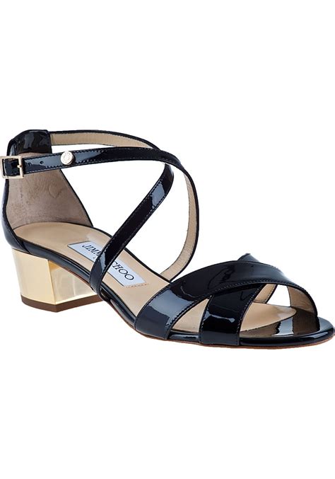 Lyst Jimmy Choo Merit Low Heel Sandal Black Patent In Black