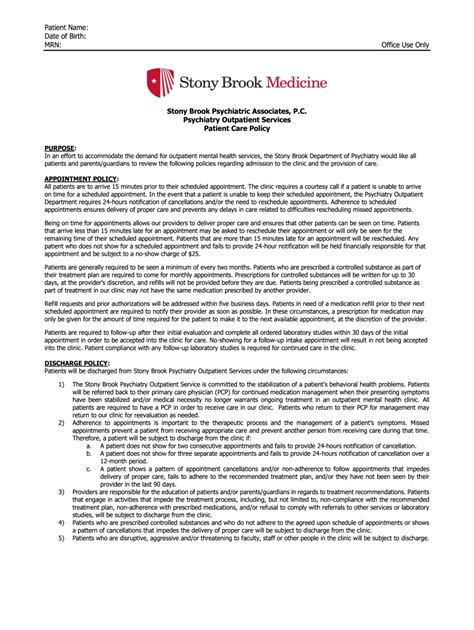 Fillable Online Patient Name Date Of Birth MRN Office Use Only Stony