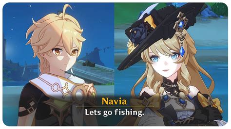 Navia And Traveler Go Fishing Cutscene Navia Story Quest Genshin