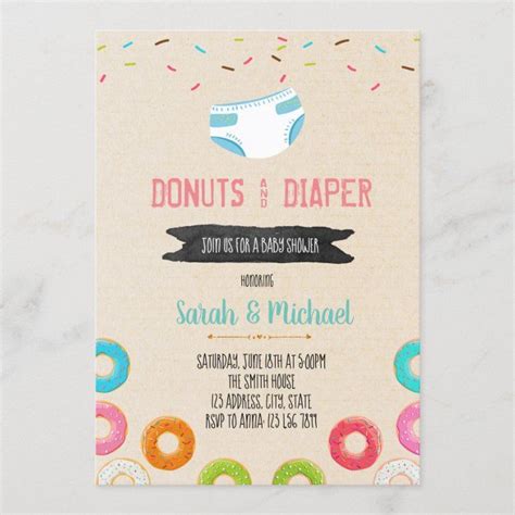 Donut Diaper Shower Party Invitation Zazzle Invitations Sprinkle