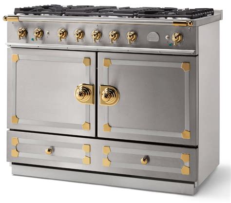 La Cornue 43 Cornufe 110 Stainless Steel With Polished Brass Dual Fuel Range C1if La Cornue