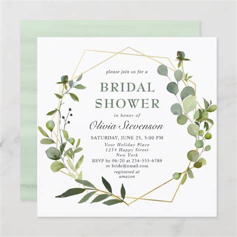 Modern Eucalyptus Geometric Frame Bridal Shower Invitation Zazzle