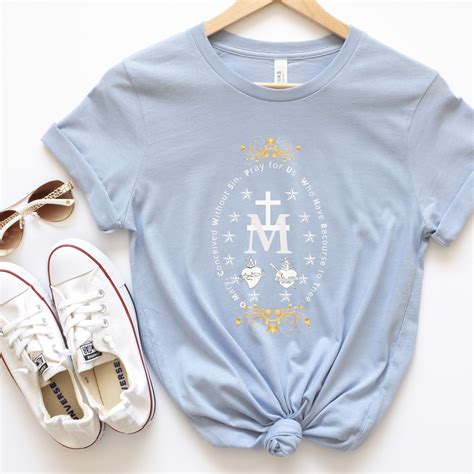 Miraculous Medal T Shirt Virgin Mary T Shirt Catholic Ts For Women