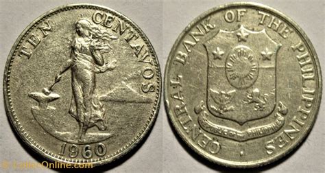 Philippines 10 Centavos 1960 Coins World Edge Reeding Face