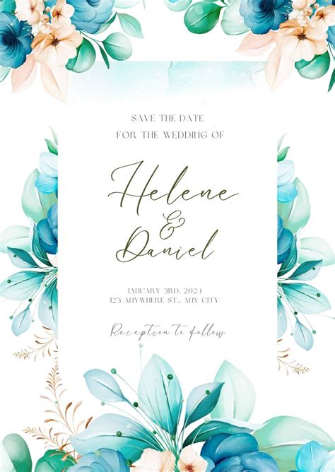 Blue Wedding Invitations Wedding Logos Floral Invitation Invitation