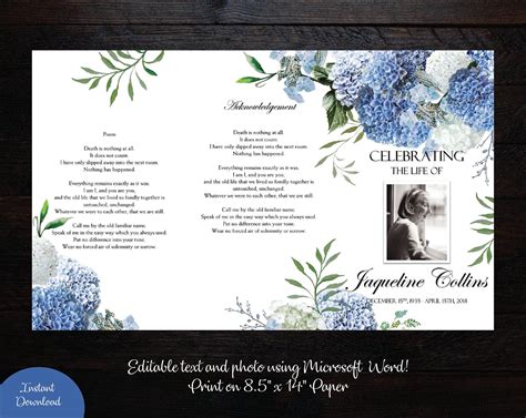 Diy Printable X Tri Fold Funeral Program Memorial Etsy Funeral