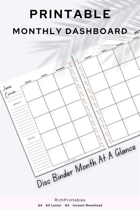 Two Blank Calendars With The Words Printable On Them And Palm Leaves In