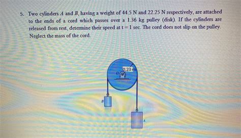 Solved Two Cylinders A And B Having A Weight Of N Chegg