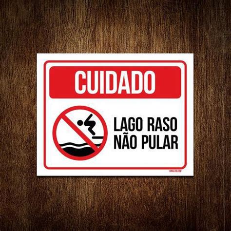 Placa Sinalização Cuidado Lago Raso Não Pular 27X35 Submarino