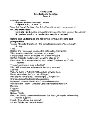 Soc Final Exam Study Guide Study Guide Soc Introduction To