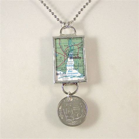 Mobile Alabama Map And Coin Pendant Necklace