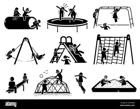 Kids Playing On Playground Clip Art Black And White