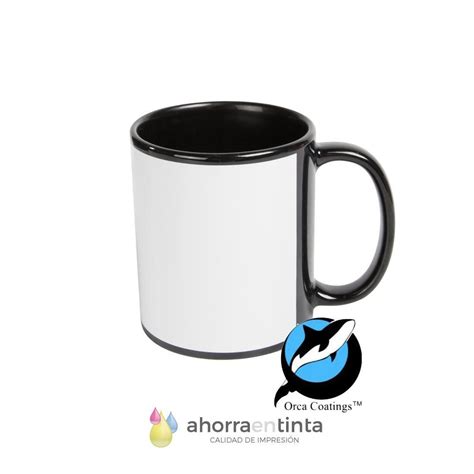 Taza de cerámica 11oz Negra con recuadro blanco para sublimar Calidad