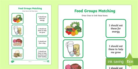 Food Group Matching Activity Worksheet - Health Resource - Twinkl