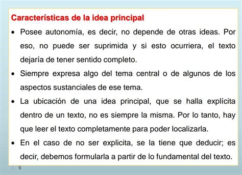 Características de la idea principal Características de Ideas Textos