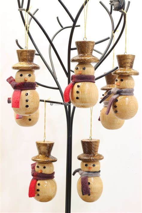 Wood Snowman Christmas Tree Ornament With Scarf Decorative Hand Turned