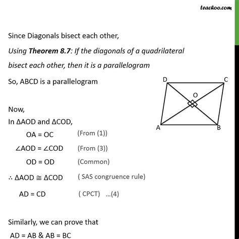 Ex 8.1, 3 - Show that if diagonals of a quadrilateral bisect