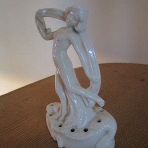 Antique Flower Frog Nude Nymph Figurine Standing On A Fish Serpent Porcelain Erphila