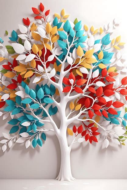 3d abstracto árbol colorido con hojas en ramas colgantes ilustración