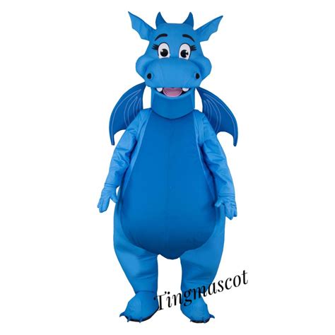 Realistic Happy Blue Dragon Mascot Costume