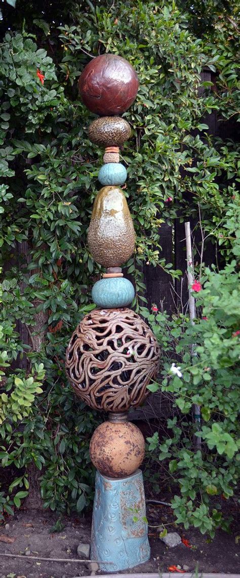 Nessy Ceramics Totems Handmade Garden Art Mosaic Garden Art Totem