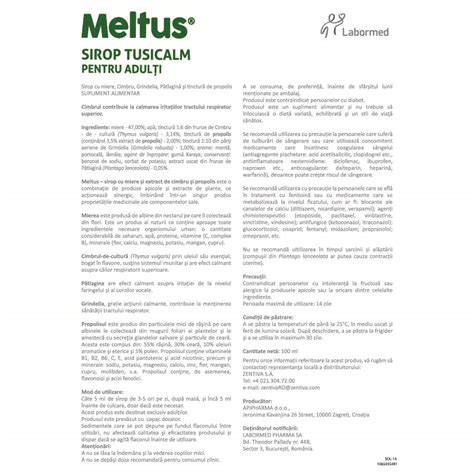 Sirop Pentru Adulti Meltus Tusicalm 100 Ml Labormed Farmacia Tei Online