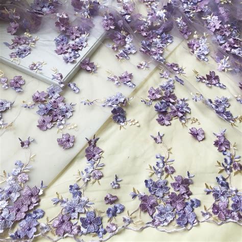 Lilac Lace Tulle Embroidery Beaded Flower Lace Fabric For Etsy