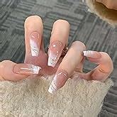 Amazon Gifiky Long French False Nails Coffin Press On Nails Nude Nails Tips Full Cover