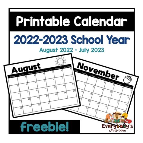 Free Printable 2022-2023 School Year Calendar (Editable too!) – Everybody's Classroom