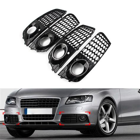 Front Fog Light Honeycomb Hex Mesh Grille Cover Chrome Fit Audi A4 B8