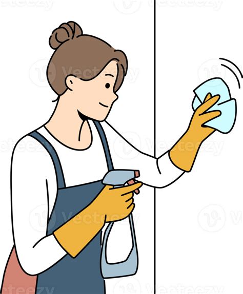 Housewife Woman Cleaning Apartment Wiping Wall Or Glass Using Antibacterial Spray 34052641 Png