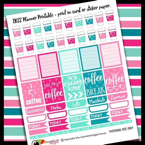 RebeccaB Designs FREE Printable Planner Stickers Coffee