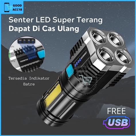 Jual Senter LED Super Terang 4 Mode Lampu Jarak Jauh Bisa Di Cas Dan