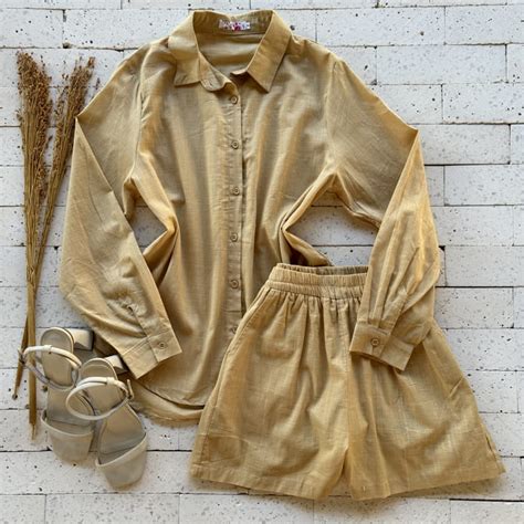 Conjunto Viscolinho Camisa E Short Es Nude Dondoca Moda Feminina