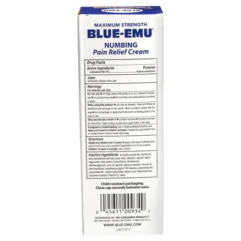 Blue Emu Lidocaine Cream 2 7 Oz