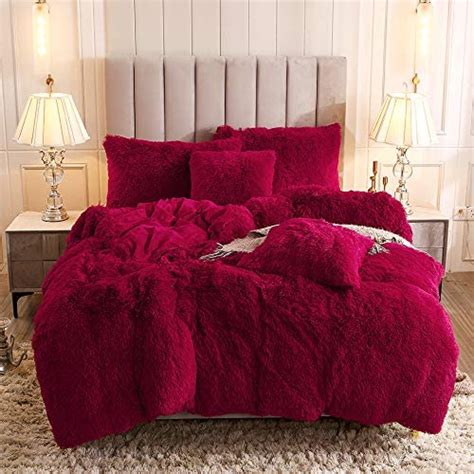 Uhamho Faux Fur Velvet Fluffy Bedding Duvet Cover Set Down Comforter Quilt Cover