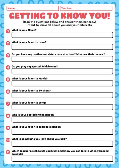 Getting To Know Student 10 Free Pdf Printables Printablee