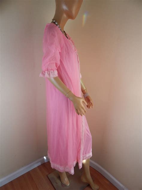 Vintage Lingerie Set Neon Pink Nightgown And Robe Etsy