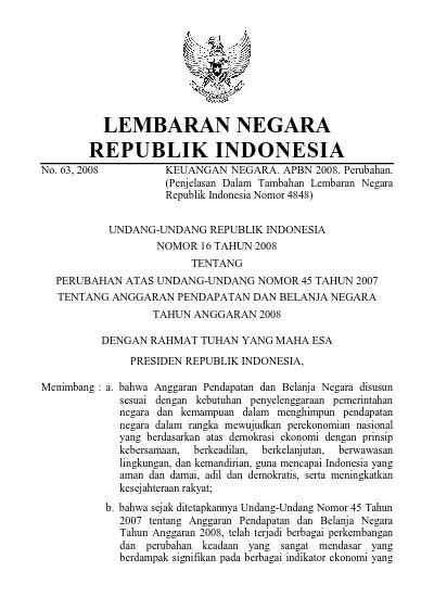 Lembaran Negara Republik Indonesia Keuangan Negara Apbn Perubahan