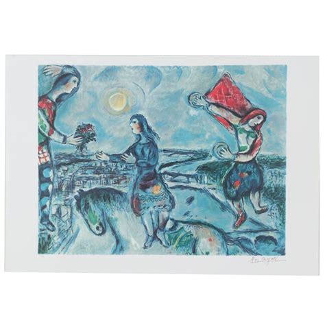 21st Century Offset Lithograph After Marc Chagall Lovers Over Paris