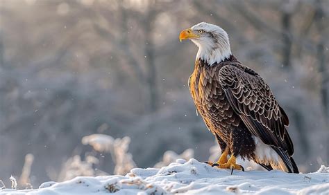 A Bald Eagle Sits In The Snow Premium Ai Generated Image