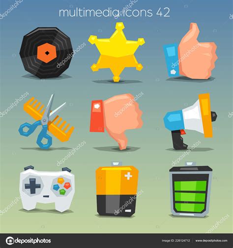 Funny Multimedia Icons Set Grey Background Stock Vector Image By