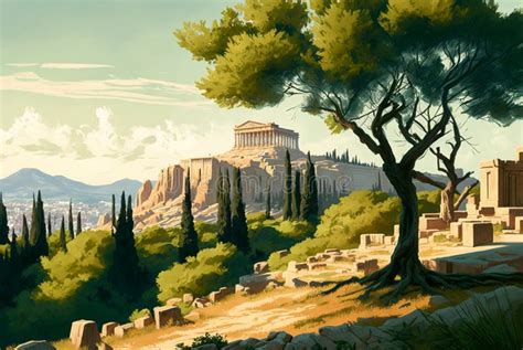 Generative AI Illustration of Parthenon on Akropolis Hill in Athens Stock Illustration ...