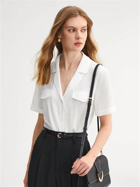 Shein Bizwear Solid Flap Detail Shirt Workwear Shein Usa