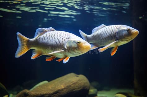 Two Fish Swimming Closely Together In An Aquarium Stock Illustration