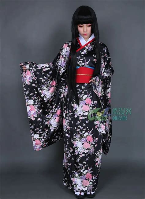 Hot Anime Hell Girl Ai Enma Cosplay Costume Black Kimono Party Uniform Dress Free Shipping In